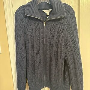 Market & Spruce Navy Cable-Knit Full Zip Cardigan